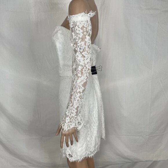 Park & Fifth White Lace Off-Shoulder Mini Dress - Picture 3 of 5